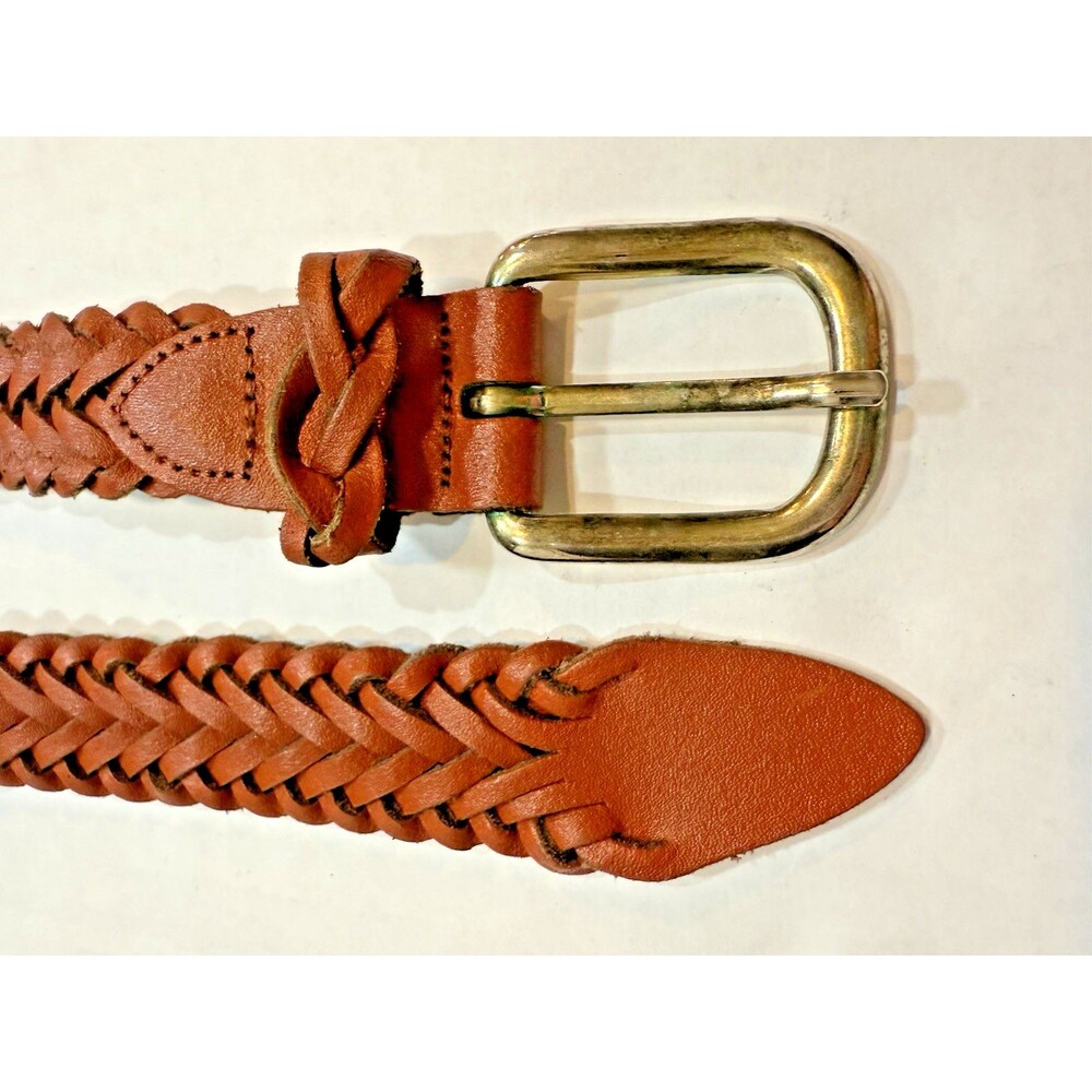 Capezio Women Brown Genuine Leather Braided Belt M/L Woven Fits 36 Waist - Picture 4 of 11